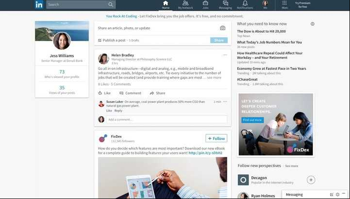 El nuevo inicio de LinkedIn se ve más limpio, pero también similar al de Facebook.