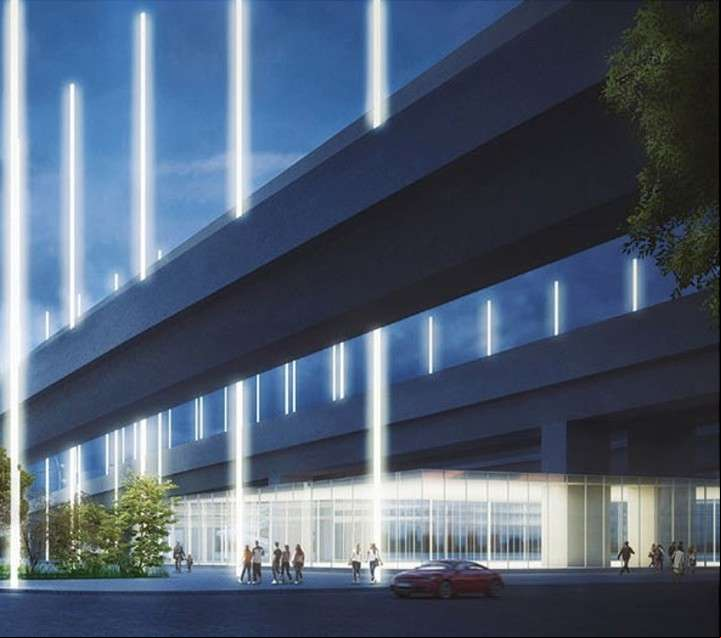 Portal de . Se construirá como entrada Sur al Paseo del Bajo. Mástiles luminosos marcarán el lugar.