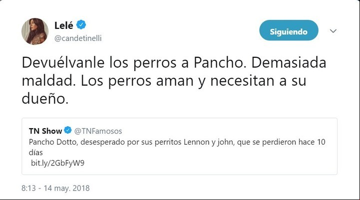 Candelaria Tinelli es una de las famosas que ayudan al manager de modelos a encontrar a sus perros.