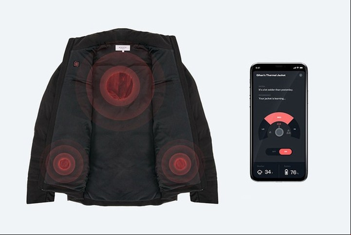 Campera inteligente. Mercury responde a los cambios de temperatura y crea un "microclima" individual para el . Creada por estudiantes del MIT. Funciona a partir de termómetros internos y externos, y un dispositivo que combina las mediciones de temperatura y movimiento para decidir la cantidad de energía que le envía a las almohadillas térmicas.