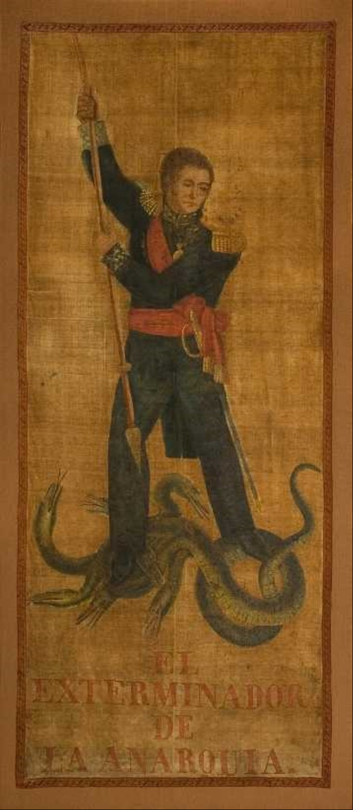 "El exterminador de la anarquía", un curioso retrato anónimo de Juan Manuel de Rosas personificando al Arcángel San Miguel .