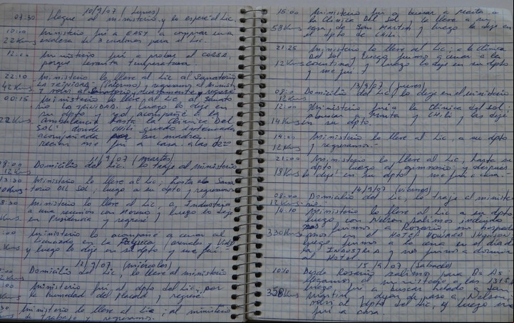 Los registros del chofer Centeno. En estos cuadernos Gloria se registró la ruta de la corrupción K que investiga la Justicia.