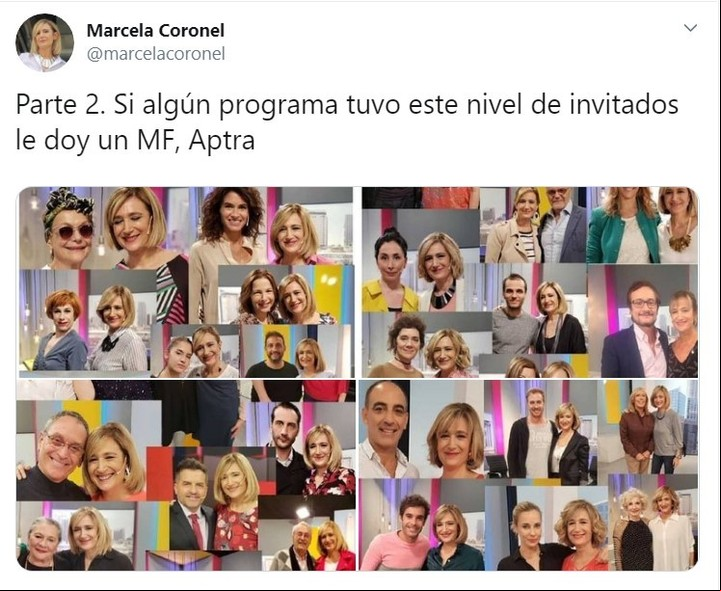Marcela Coronel se sumó la reclamo de Nacho Goano y también se quejó de que su programa no quedó ternado. Twitter