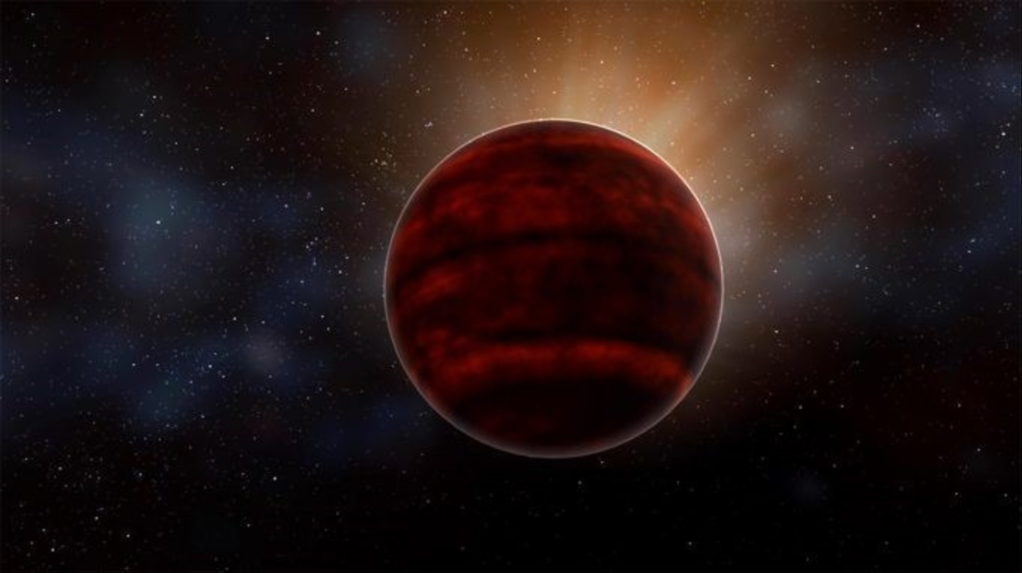 Impresión artística de una enana roja como Próxima Centauri, la estrella más cercana a nuestro Sol. (NRAO/AUI/NSF)