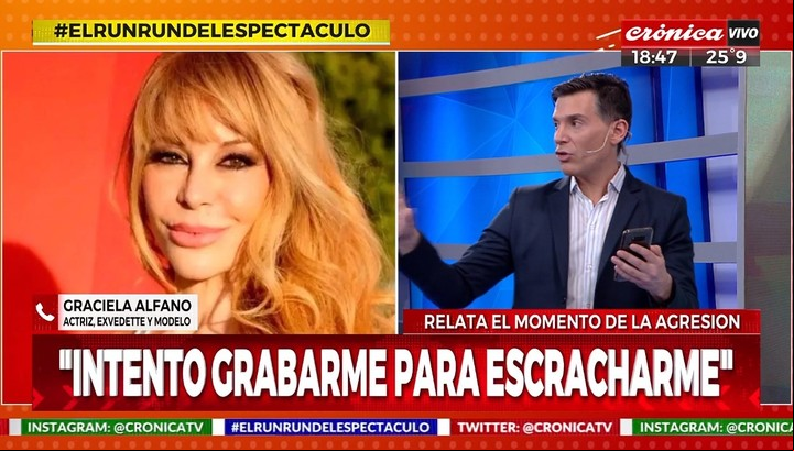 Graciela Alfano denunció haber sido agredida este domingo por un ciclista. Captura de TV