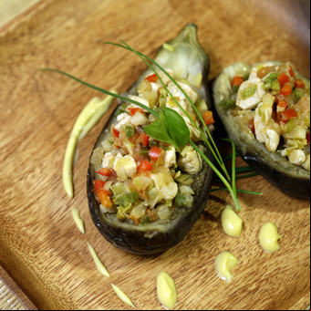 Berenjenas rellenas con pollo