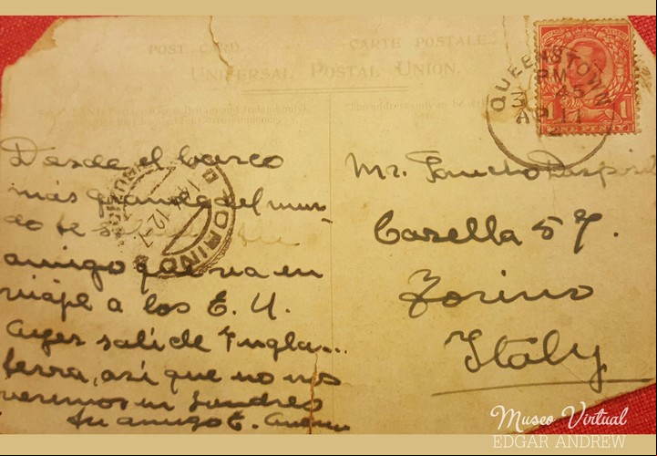 Otra postal rescatada del Titanic (Museo virtual Edgar Andrew).