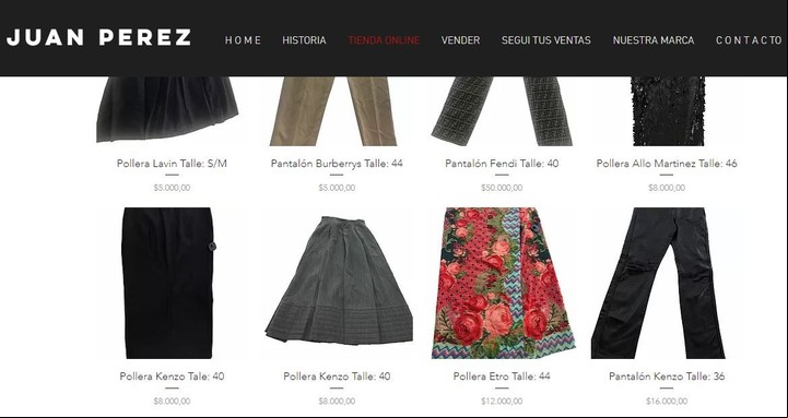 Ropa muy exclusiva en la web de Juan Perez.