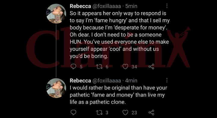 El nuevo mensaje de Rebecca Fox contra las Tinelli que luego borró (Captura Twitter).