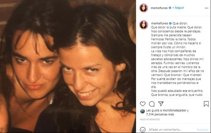 El sentido posteo de Mercedes Funes por la muerte de su amiga Agustina Posse. Foto Instagram.