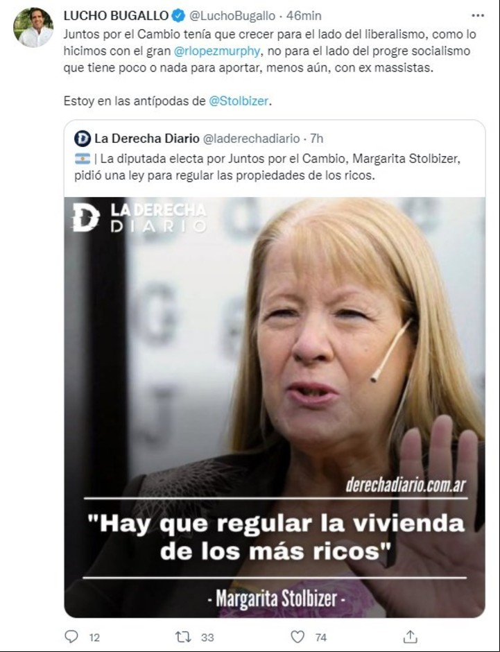 Luciano Bugallo criticó a Margarita Stolbizer por su frase sobre regular "la vivienda para los ricos".