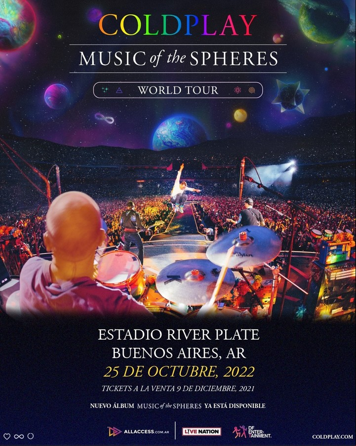 Coldplay anunció su regreso a la Argentina, con su Music From the Spheres World Tour. Foto Prensa DF Entertainment