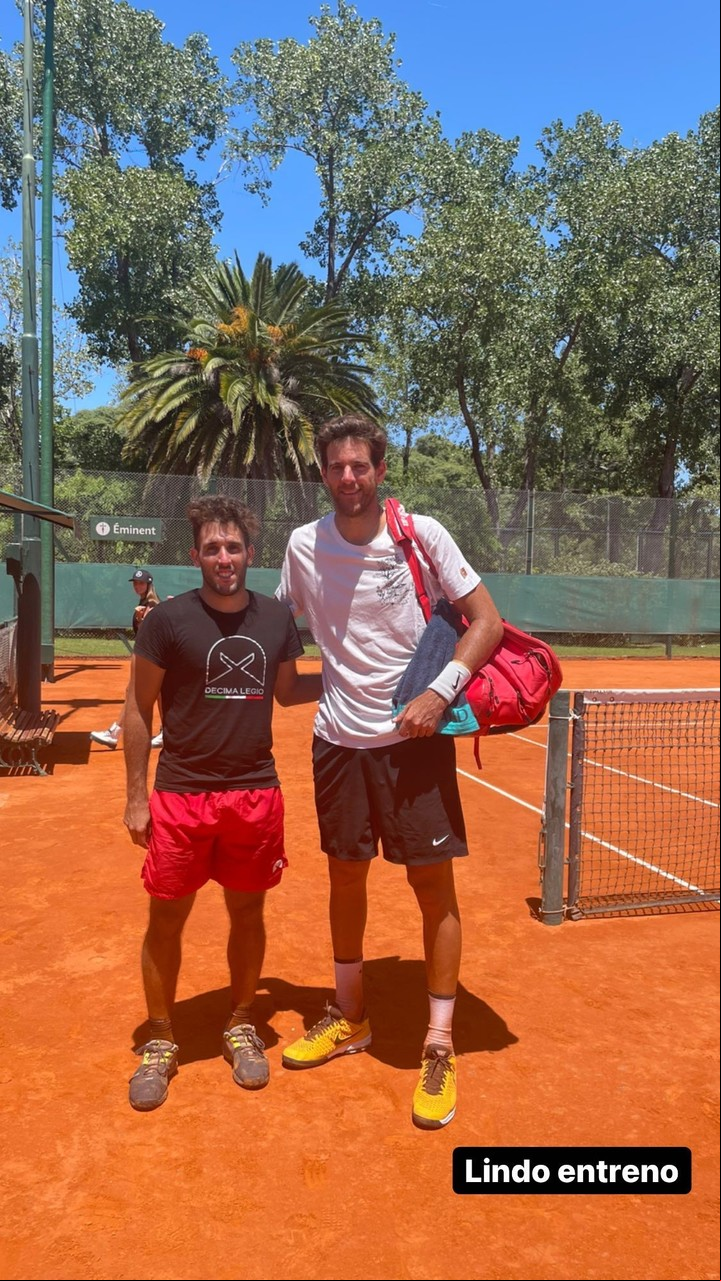 Casanova y Del Potro en un entrenamiento el 31 de enero de 2022. Foto: Instagram @hernicasanova6.