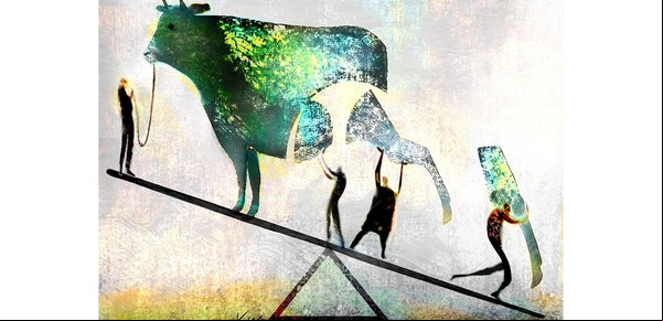 "La vaca, quienes la alimentan y las sanguijuelas"