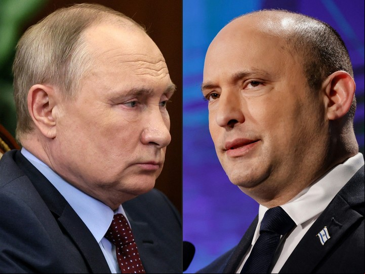 Vladimir Putin y el primer ministro de Israel, Naftali Bennett. Foto AFP