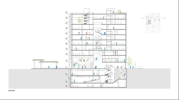 Las escaleras abiertas se organizan en tres tramos.
