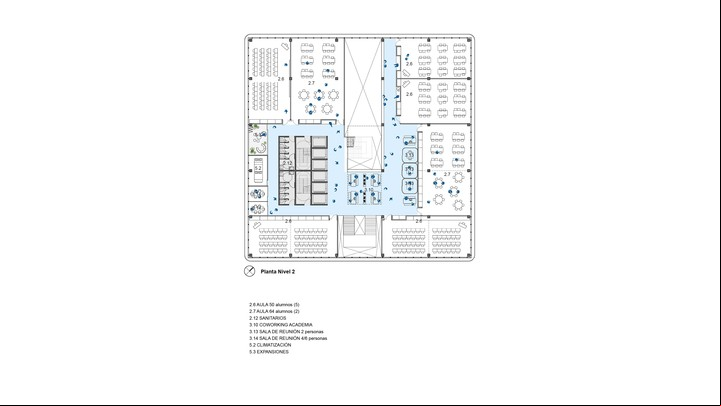 Planta piso 2, sector aulas.