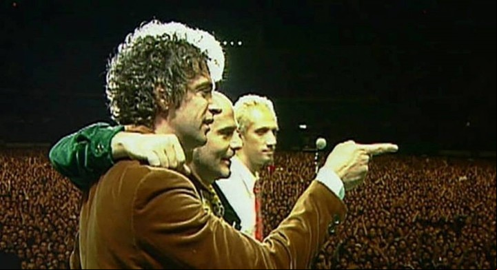 Soda Stereo en el último concierto de River: Gustavo Cerati, Zeta Bosio y Charly Alberti.