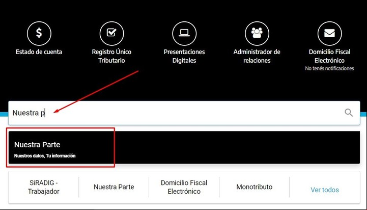 Así se entra al servicio de AFIP que revela lo que el organismo sabe del contribuyente. Imagen: Captura.