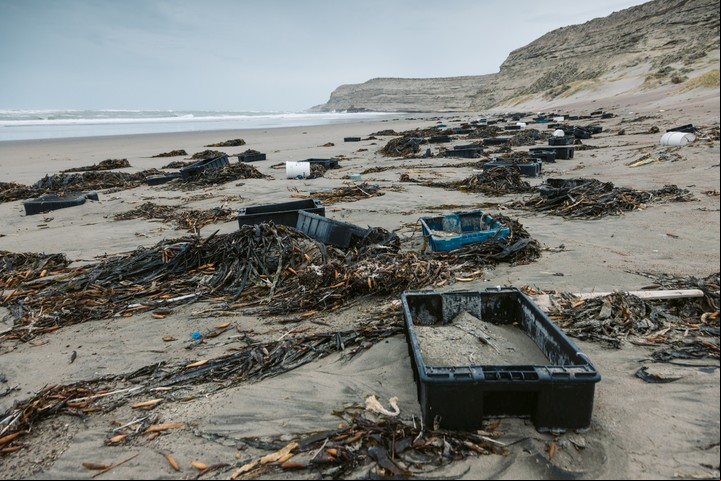 Mar de plástico. Contaminación en playa de Península Valdés. Crédito fotógrafo : marko magister / Parley.tv