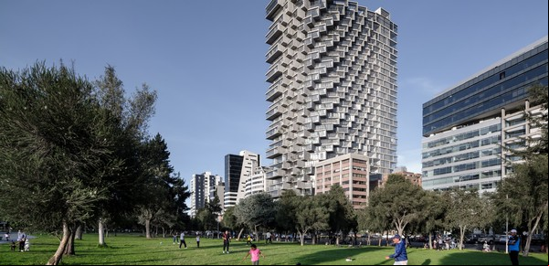 En Quito, BIG arma una torre con cajas de hormigón