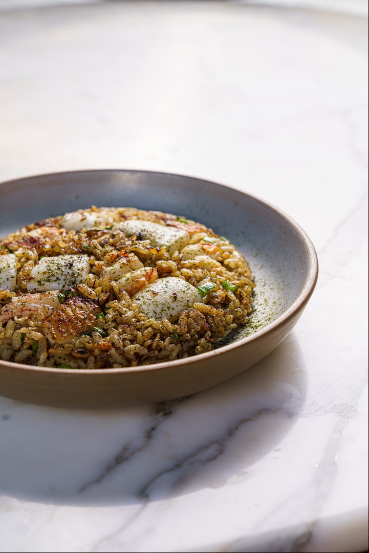 La versión de Mengano del típico arroz con mariscos de bodegón.