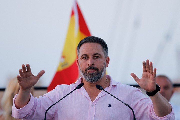 Santiago Abascal, el líder de la ultraderecha de Vox, en un acto de campaña. Foto Reuters