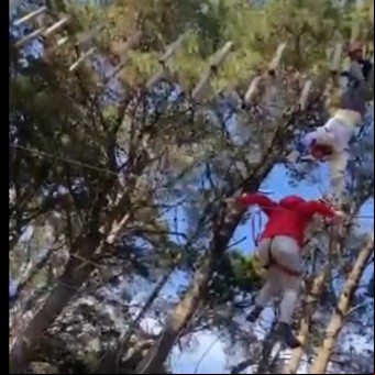 Video: "No me sueltes, por favor", el dramático rescate de una nena que quedó colgada boca abajo de un juego en un parque de Mar del Plata