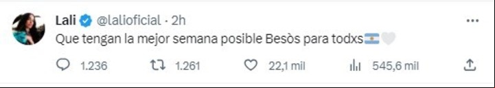 La cantante también le deseó "la mejor semana posible" a todos,