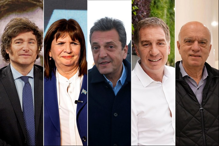 Javier Milei, Patricia Bullrich, Sergio Massa, Diego Santilli y Néstor Grindetti. El escrutinio definitivo, que impacta en los porcentajes que sacaron esos candidatos.
