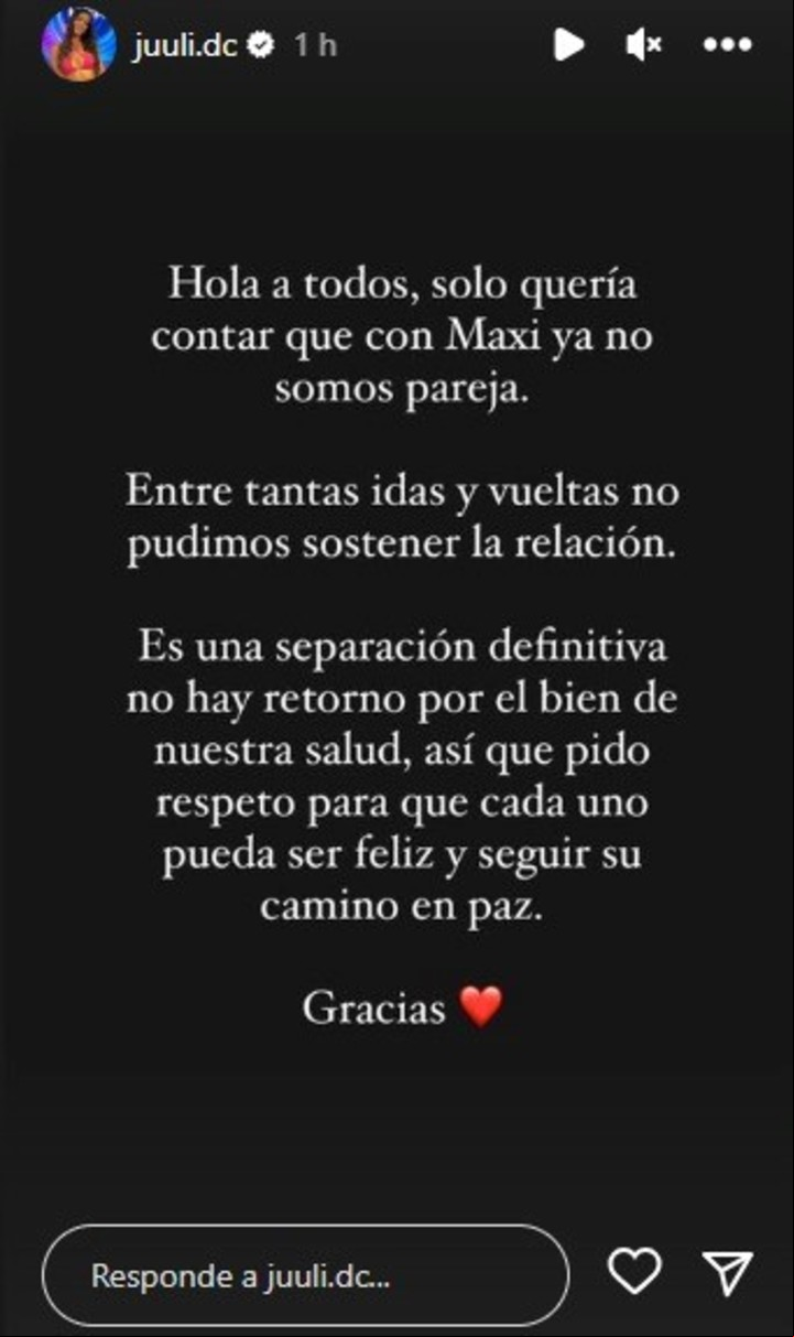 El descargo de Juliana Díaz. Instagram