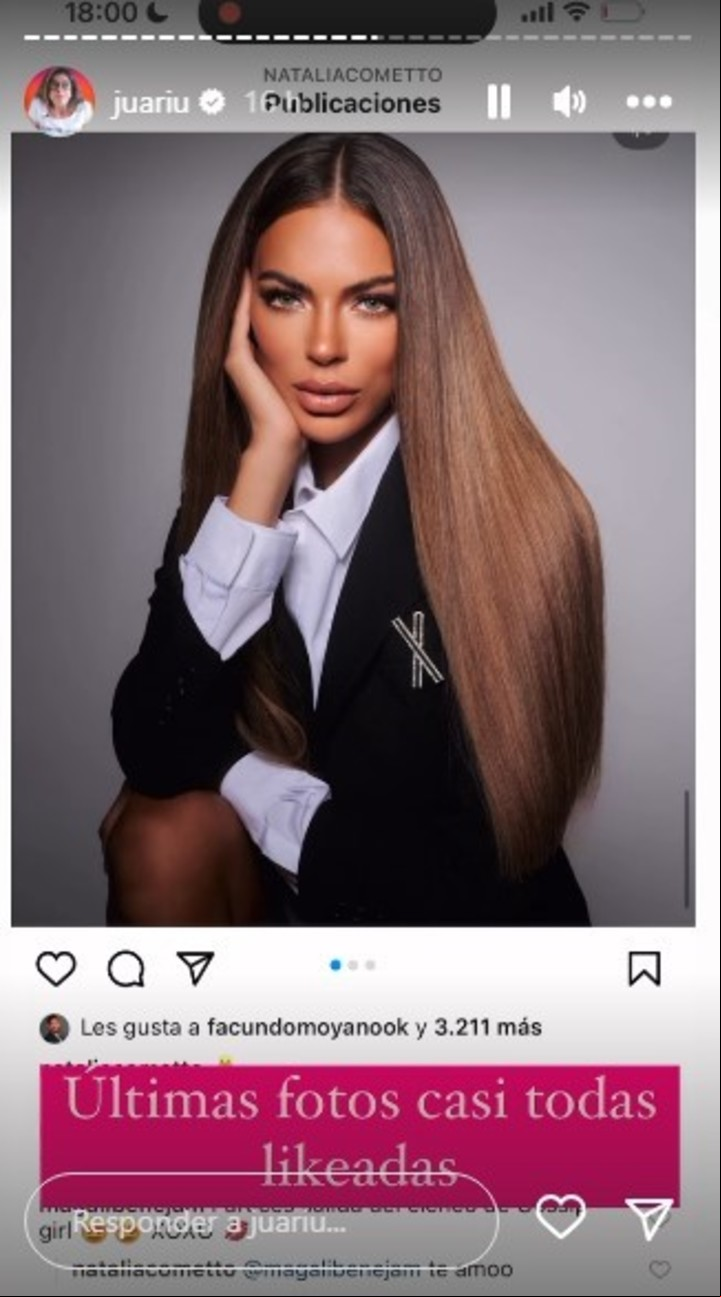 Las últimas fotos de Natalia Cometto tienen un me gusta de Facundo Moyano.