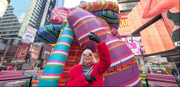 La genial Marta Minujín expone en Times Square una escultura inflable de 9 metros