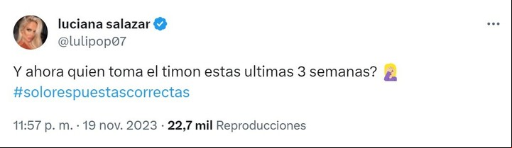 Luciana Salazar se expresó en redes tras conocer el resultado del balotaje, que dio como vencedor a Milei.