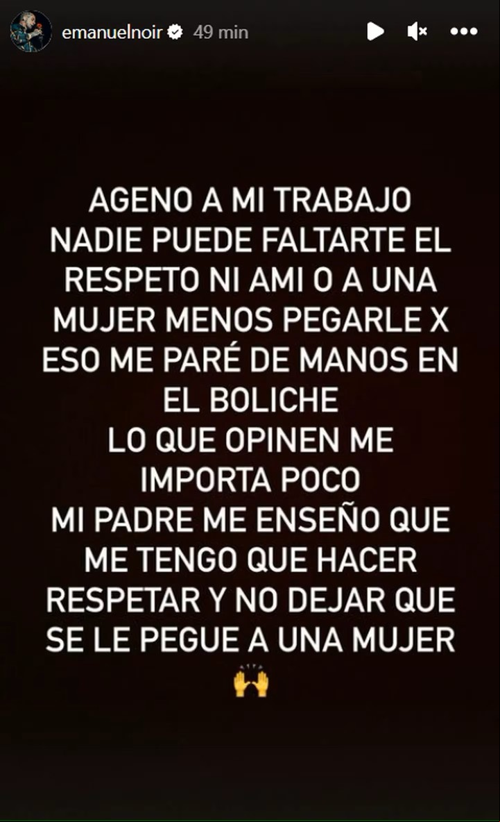 La palabra de Emanuel Noir sobre su pelea en Recoleta. Captura de Instagram