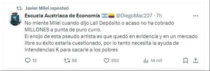 Escuela Austriaca de Economía, otro posteo que reprodujo el Presidente.