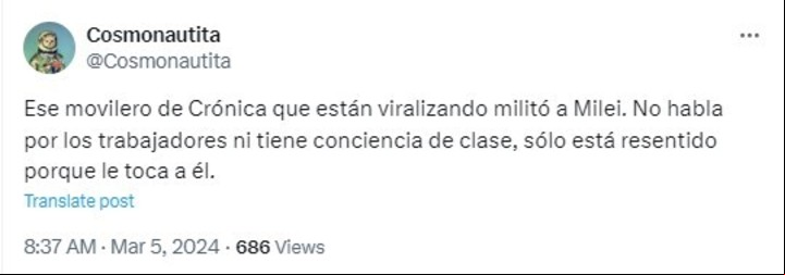 Criticas al movilero por su ideología.
