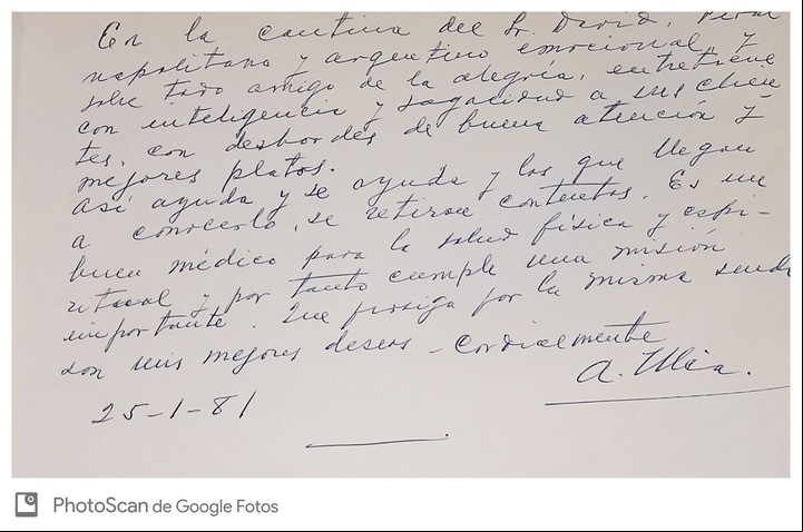 Los elogios de Arturo Illia a La cantina de David.