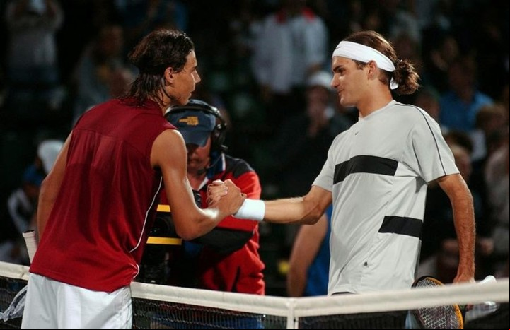 Nadal y Federer en su primer enfrentamiento en singles, en el Masters 1000 de Miami 2004