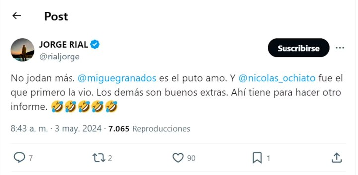 Otro mensaje de Rial. Foto: X