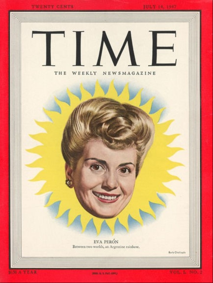 Evita en la tapa de Time, en 1947.