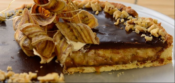 Tarta de bananas dulce de leche y chocolate. Foto: David Fernández