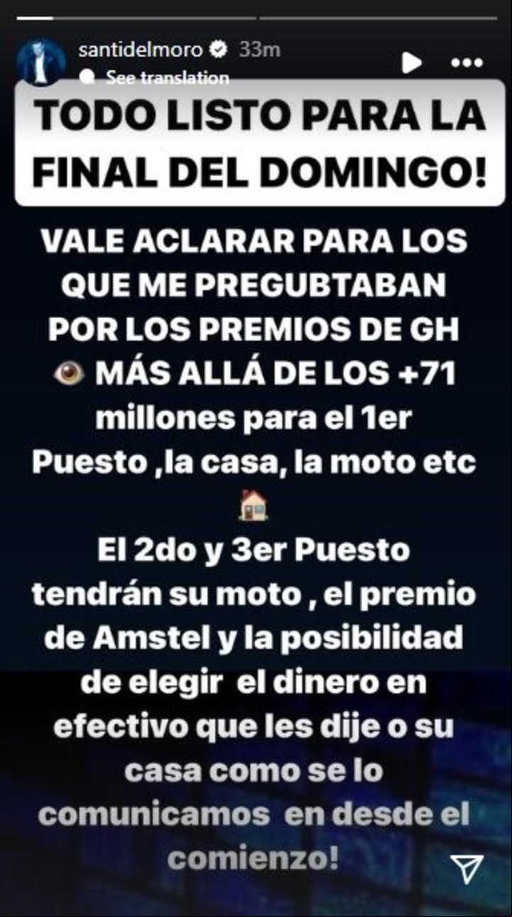 Santiago Del Moro explicó el escándalo con los premios para los finalistas de Gran Hermano. Instagram.
