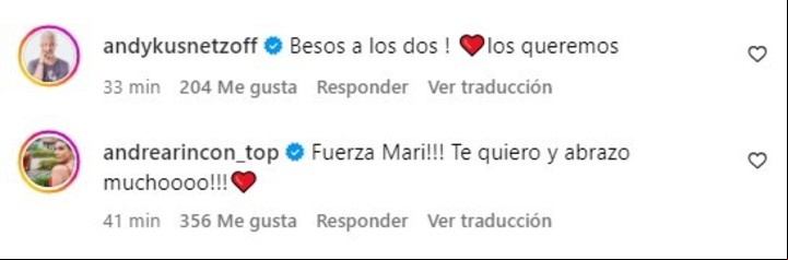Andy Kusnetzoff y Andrea Rincón también se sumaron a los mensajes de apoyos que le brindaron los famosos a María Becerra. | Foto: Instagram