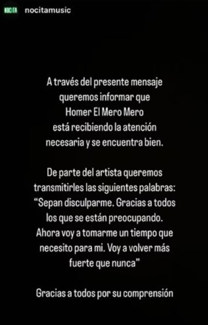 El comunicado del sello discográfico que representa a Homer el Mero Mero.