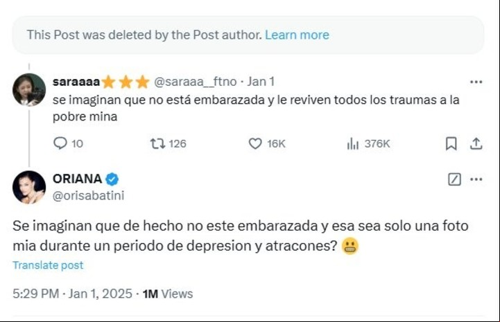 La furiosa respuesta de Oriana Sabatini ante los rumores de embarazo. Foto: X