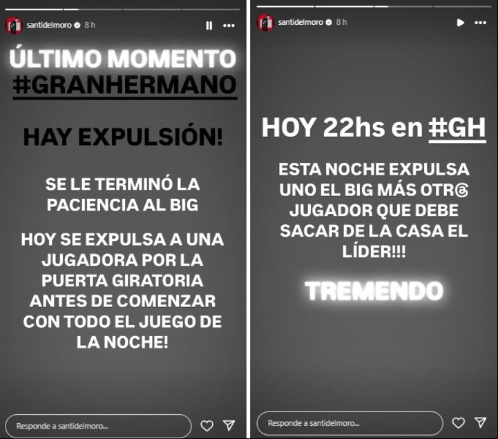 Así anunciaba Santiago del Moro que Gran Hermano expulsaría a una jugadora de la casa. | Foto: Instagram