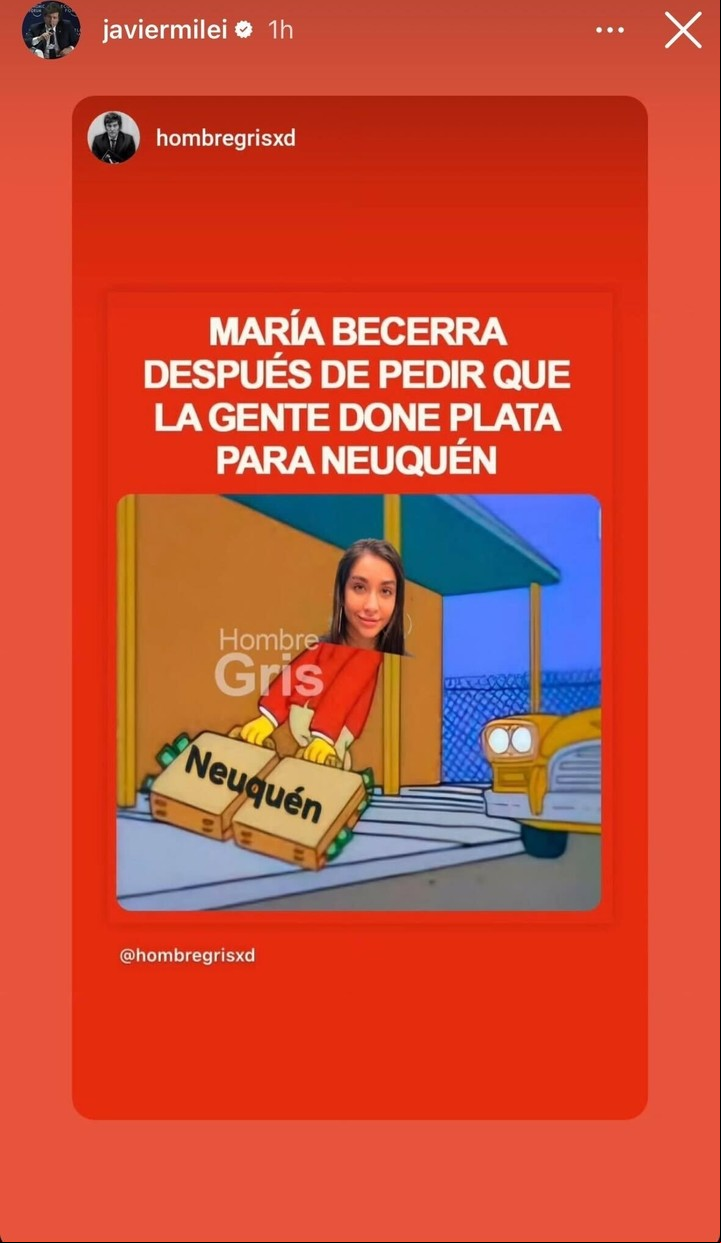 El primer posteo que compartió Javier Milei contra María Becerra. Foto: Instagram