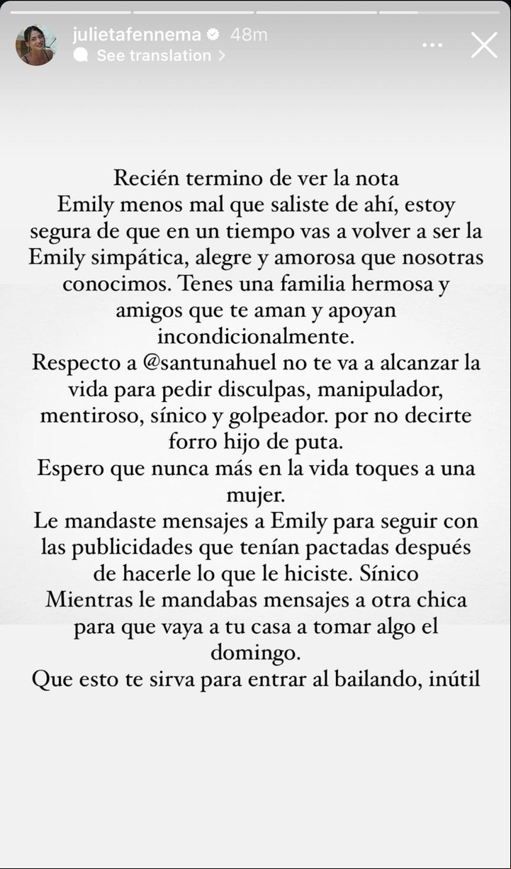 El mensaje de Julieta Fennema para Emily de "Love is Blind". Foto: Instagram