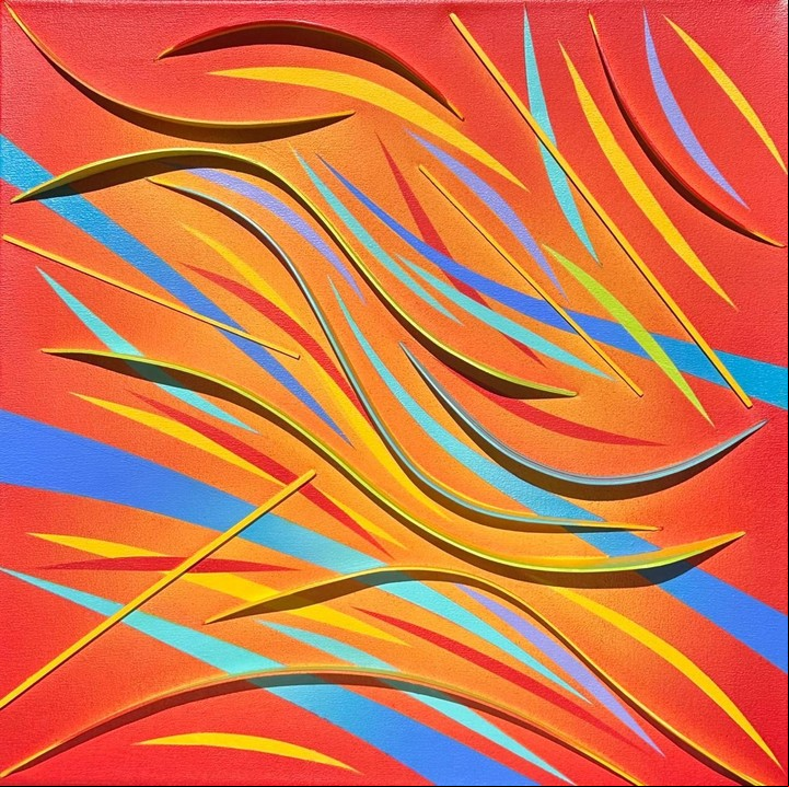 Obra en tonos rojos de Clarisa Cassiau, actualmente exhibida en la Galería Shimada.